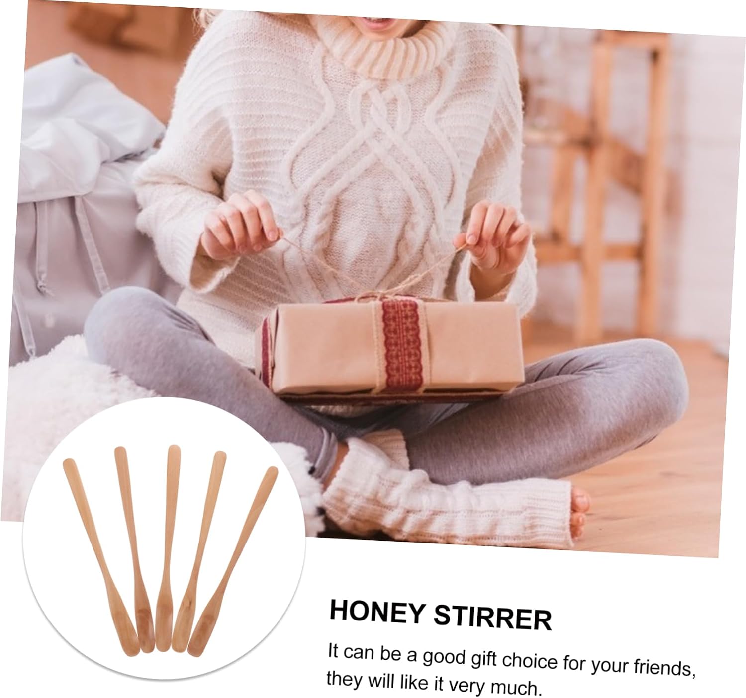 5Pcs Wooden Honey Stirring Spoon with Long Handle for Daily Use image 4