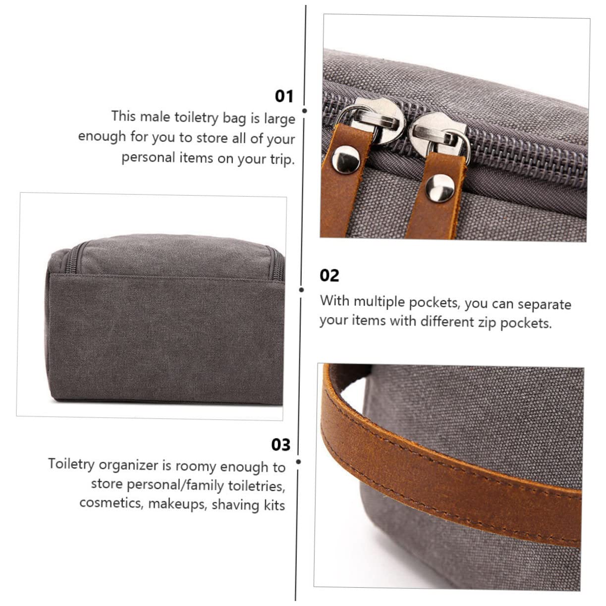 PACKOVE 1pezzi Borsa Da Toeletta Da Viaggio Portatile e Resistente Scomparto Principale Per Shampoo e Dentifricio Tasca Nascosta Cerniera Per Piccoli Oggetti e Tasca Frontale Cerniera Per