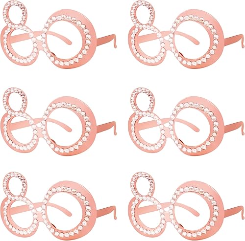 Gafas de cumpleaños número 80  6 pares de anteojos de oro rosa de 80 años con marco de diamantes de imitación, divertidos accesorios de plástico