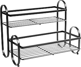 منظم توابل مصنوع من المعدن بتصميم أنيق مكون من مستويين لتخزين فعال للتوابل ومستحضرات التجميل ومستلزمات الحمام يجمع بين المتانة والأناقة