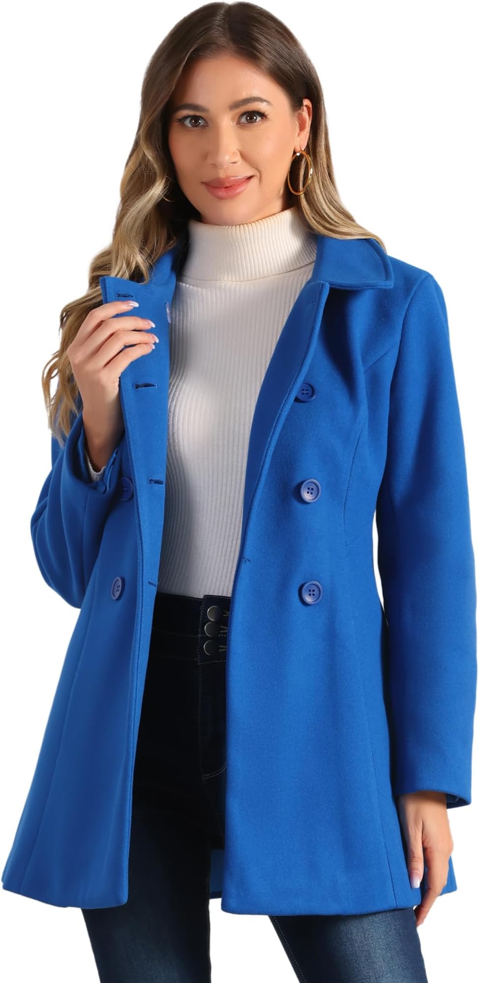 Allegra K Women's Winter Outerwear Coat Peter Pan Collar Mid-Thigh A-line Single Breasted Pea Coat