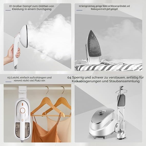Steamer Steamer for Household and Office Wireless Steam Straightener for Clothes Large Sole Iron Removable 400 ml Water Tank Steam Straightener Steamer [Energy Class A+++]