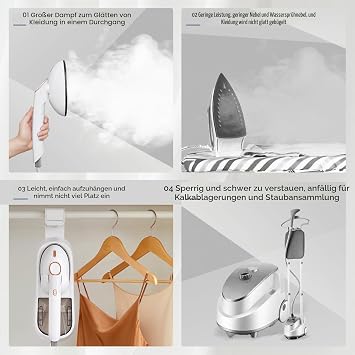 Steamer Steamer for Household and Office Wireless Steam Straightener for Clothes Large Sole Iron Removable 400 ml Water Tank Steam Straightener Steamer [Energy Class A+++]