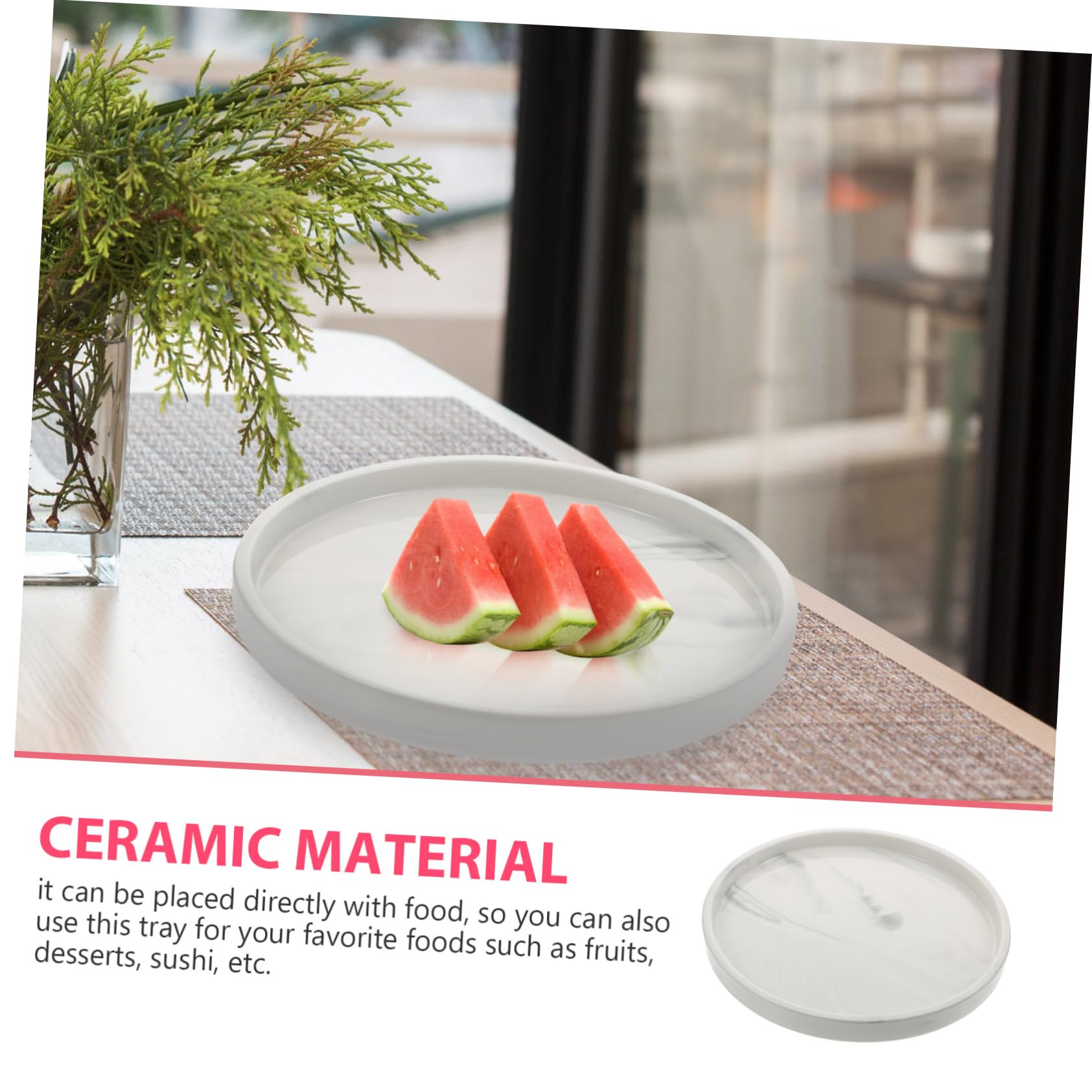 BESTYASH Vassoio Portagioie in Ceramica con Motivo Marmorizzato, Facile da Pulire, Diametro 25cm, per Conservazione e Esposizione di Gioielli e Braccialetti