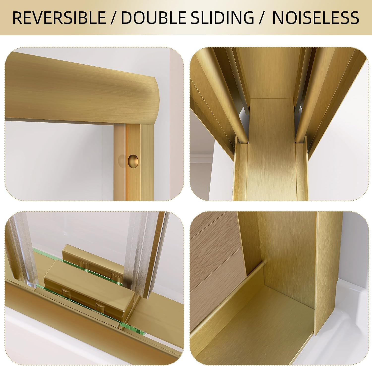 GETPRO Tub Shower Door 56-60 in. W x 62 in. H Framed Bathtub Shower Door for Bathroom, Double Sliding Bypass Glass Shower Doors for Bath Tub with 5/16 inch Tempered Glass Brushed Gold Hardwares
