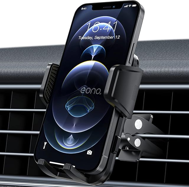 Amazon Brand - Eono Car Phone Holder, Phone Holder for Cars with 360° Rotation and Stable Clip, Air Vent Car Phone Mount Compatible with iPhone 12/ 13/ 14 Plus Pro Pro Max, Samsung, Huawei and More