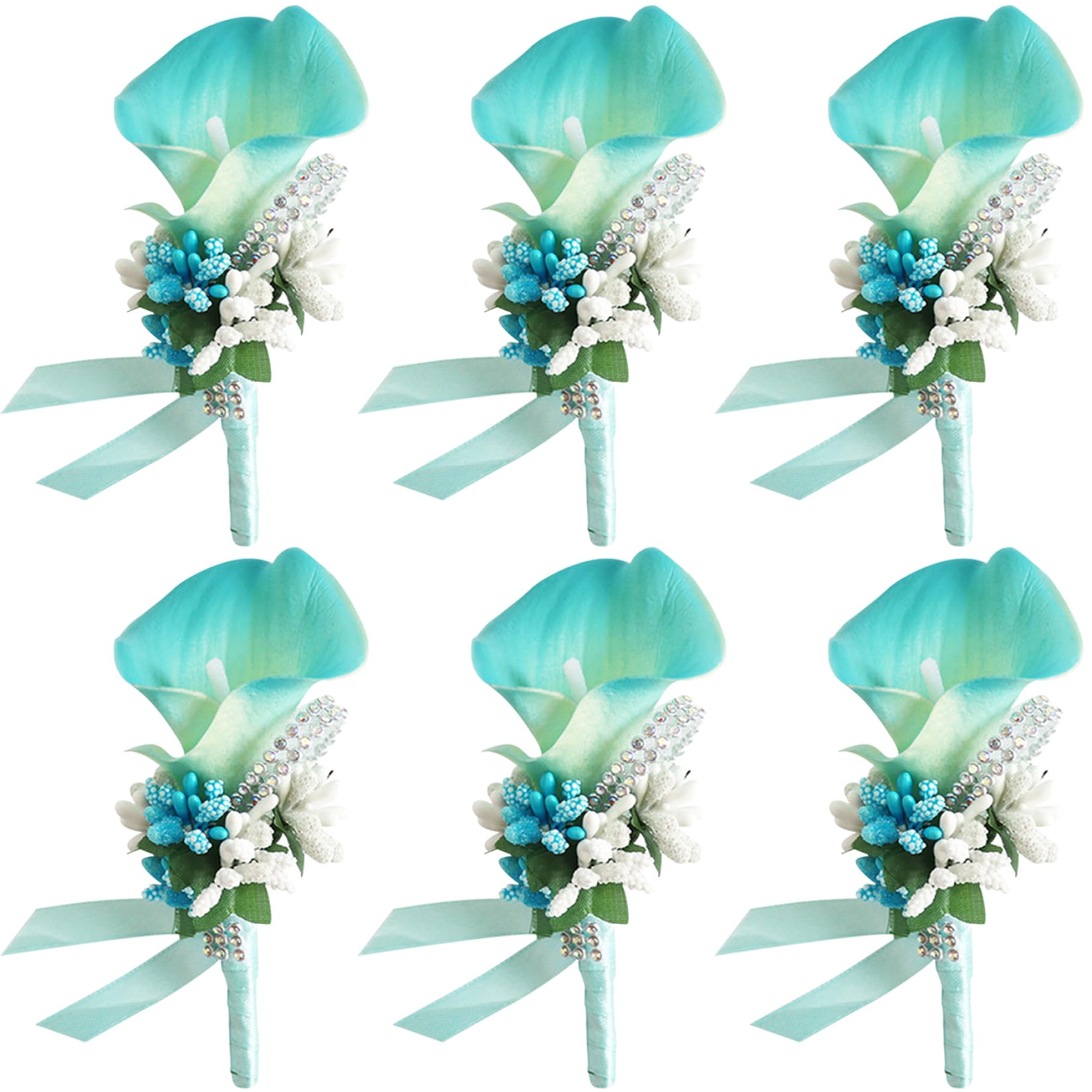 eurNhrN Boutonniere para Hombres Boda 6pcs Novio Boutonniere Azul Cala Lily Boutonniere Bolsillo Boutonniere para Fiesta de Fiesta de Fiesta Azul-Verde Azulado