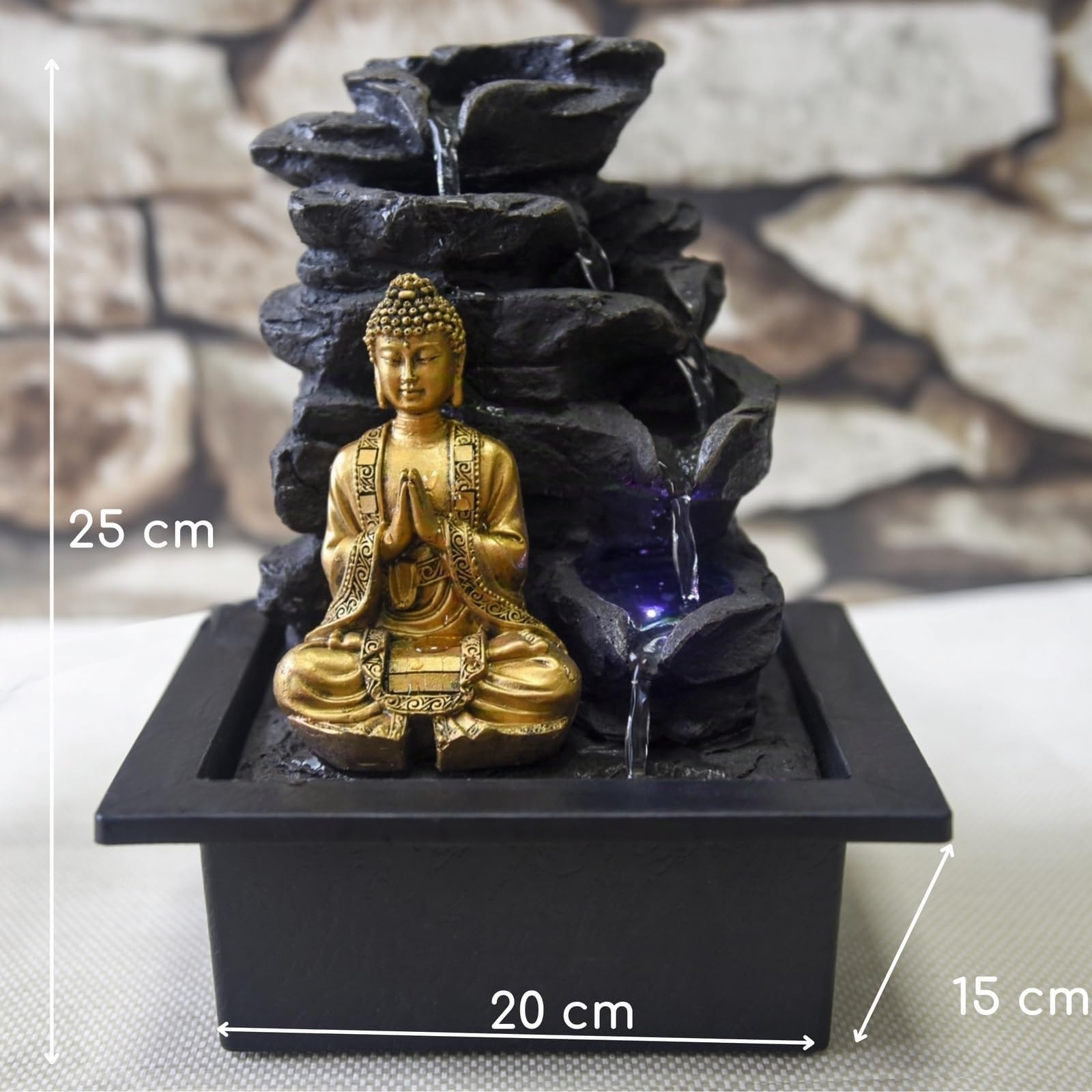 Zen Light - Shira, fontana da interno con pompa e Illuminazione a LED, in resina, nera, misura unica