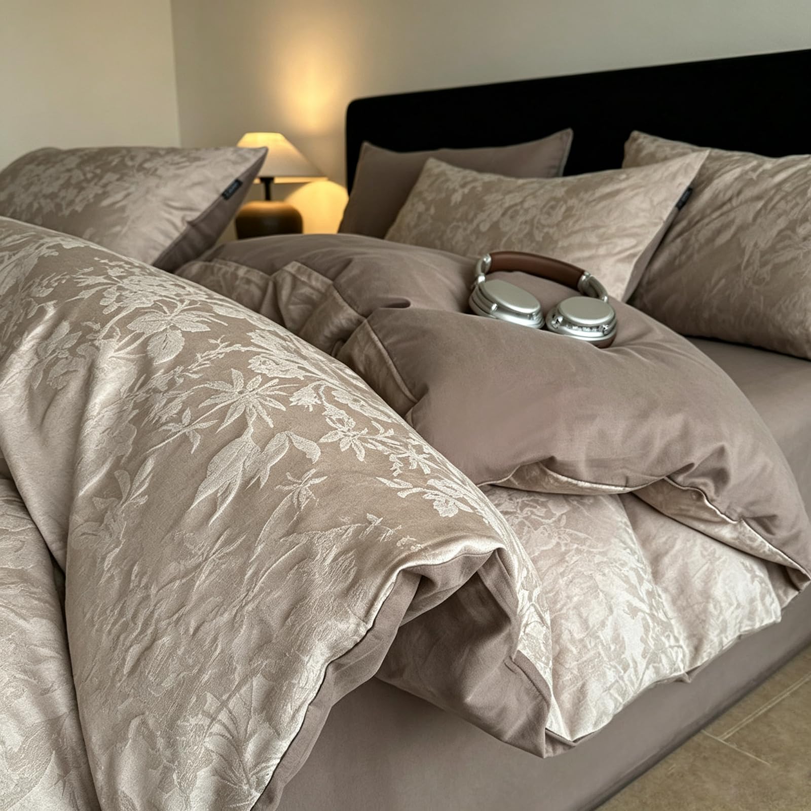 Set di biancheria da letto matrimoniale in cotone jacquard, 4 pezzi, morbido cotone traspirante a fibre lunghe, include 1 copripiumino, 1 lenzuolo con angoli e 2 federe per camera da letto principale