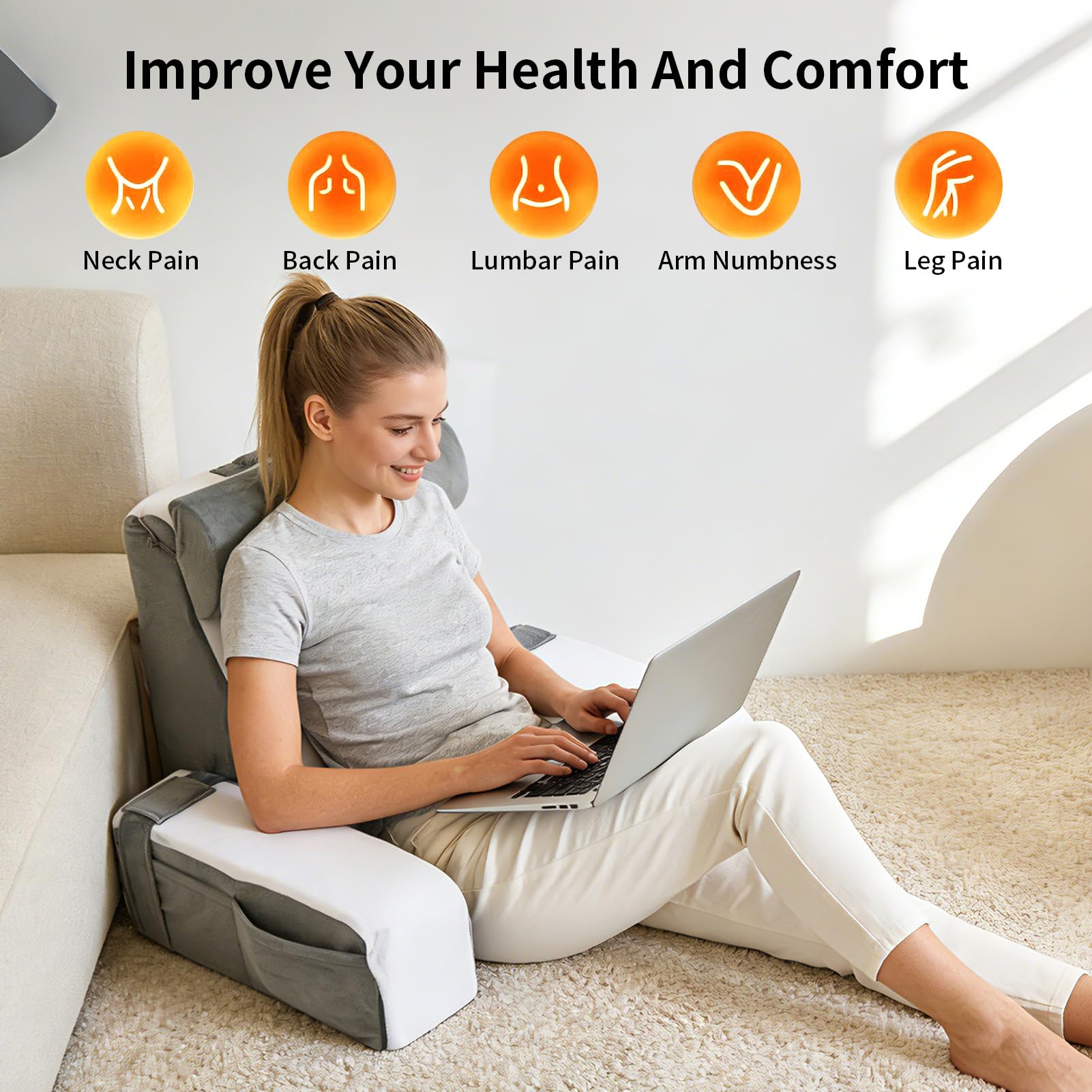 Lesekissen Für Bett Und Sofa, Rückenkissen Mit Abnehmbarer Nackenrolle & Armlehne, Rückenstützkissen Bett Mit Aufbewahrungstasche, Rückenlehne Kissen Zum Lesen, Arbeiten, Schlafen, Fernsehen