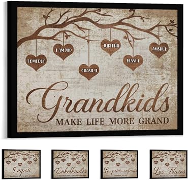 Certykllp Personalized Grandkids Make Life More Grand Family Tree Poster Custom Grandparents Poster Wall Art, Grandma Grandpa Canvas with 1-10 Grandkids Names