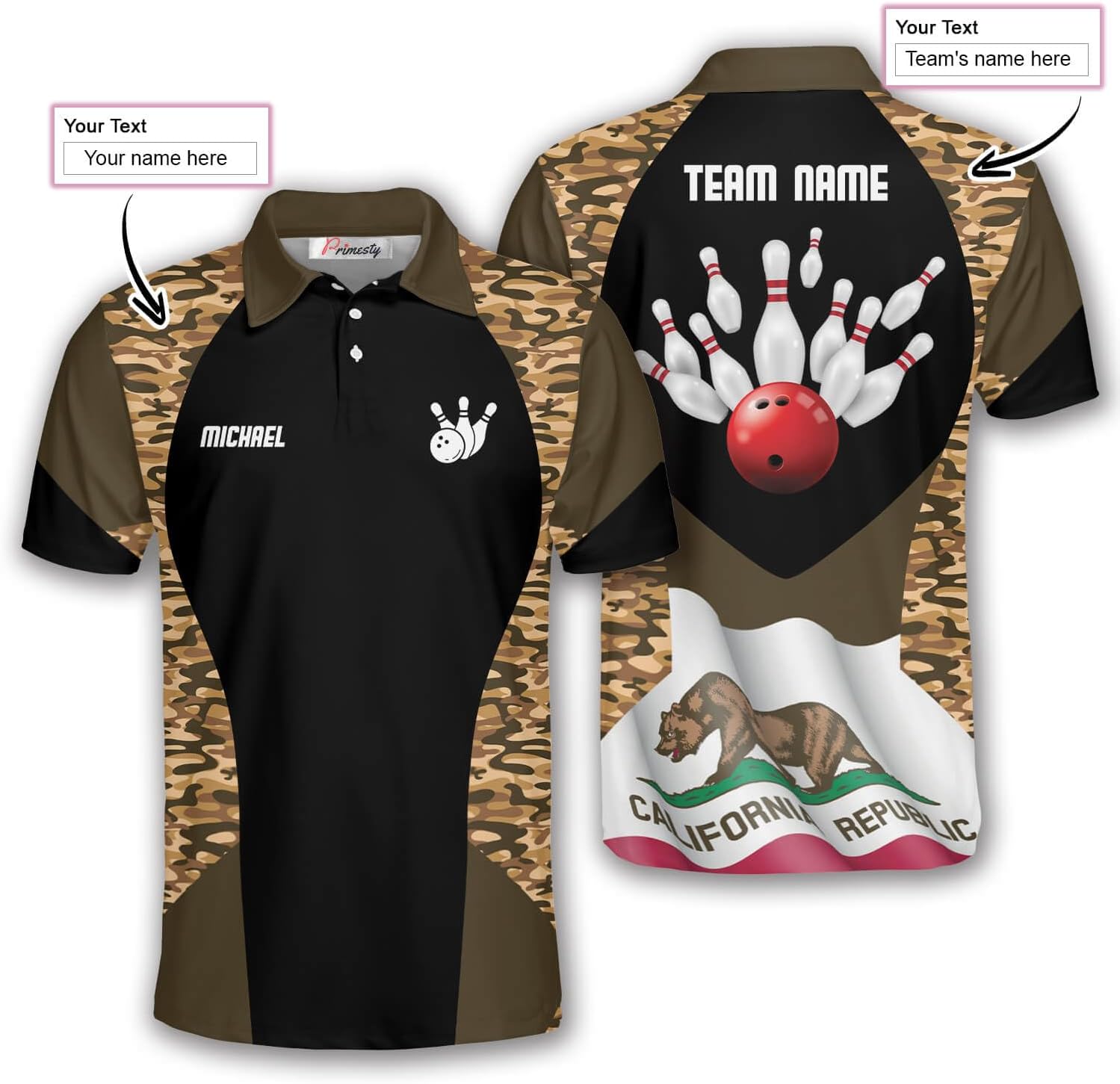 PRIMESTY Custom California Bowling Shirts, California Bear Flag Bowling Jerseys, California State Bowling Shirts Men Women
