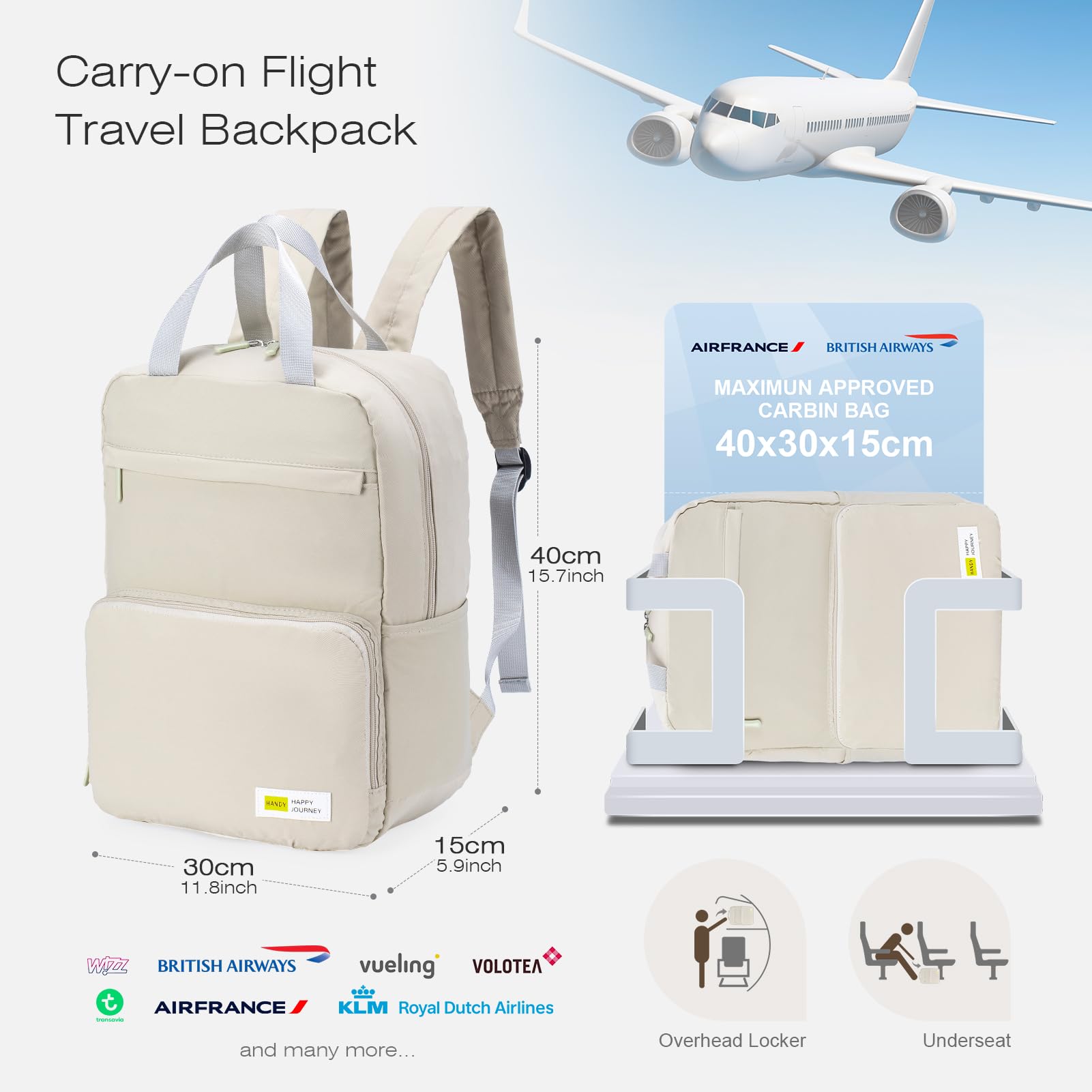 SPAHER Plegable Mochila Viaje Cabina Avion 40x30x15cm British Airways Mochila de Viaje para Mujer Mochila Pequeña Mochila de Senderismo para Deporte al Aire Libre Mochila Informal para la Escuela