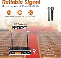 Vista 3 de Sistema de micrófono inalámbrico, micrófonos de mano UHF duales, alcance de 200 pies de largo, Plug & Play, micrófono inalámbrico para cantar