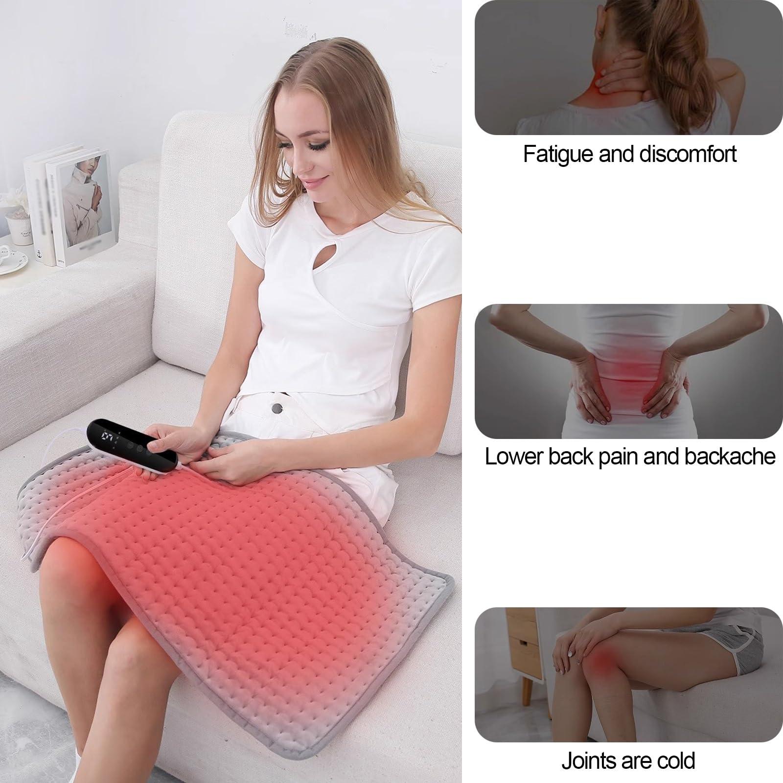 Almohadilla Térmica Portátil para Cuello, Hombros y Espalda, Manta Electrica para Invierno, 9 Niveles y 4 Tiempo, para Usar en Casa o en la Oficina(16.9x39.3in/50x100cm)