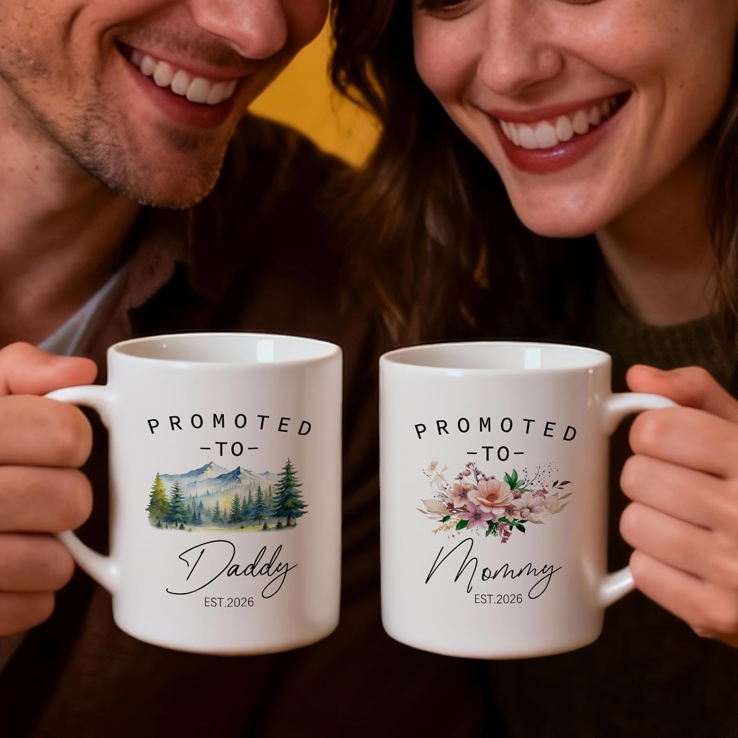 Promoted To Parents, Mommy Daddy 2026 Coffee Mugs Set, Unique Ceramic Gift for first time parents, New Mom and Dad custom year mug, 2026 baby -28 - Image 2