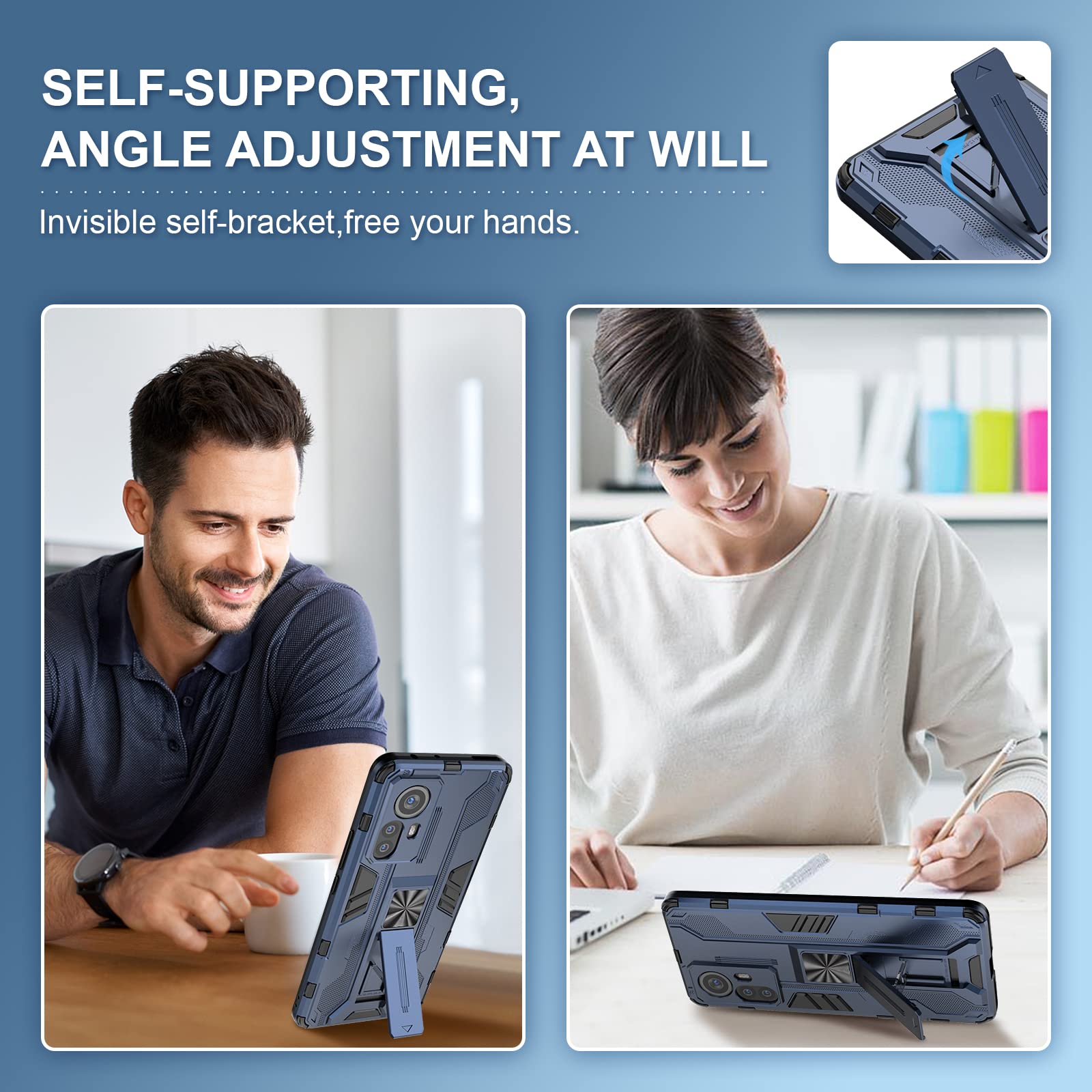 Funda para Xiaomi Redmi Note 15 Pro 5G, Carcasa Antigolpes con Soporte anular metálico, Case Protectora de Grado Militar, Azul — view 518