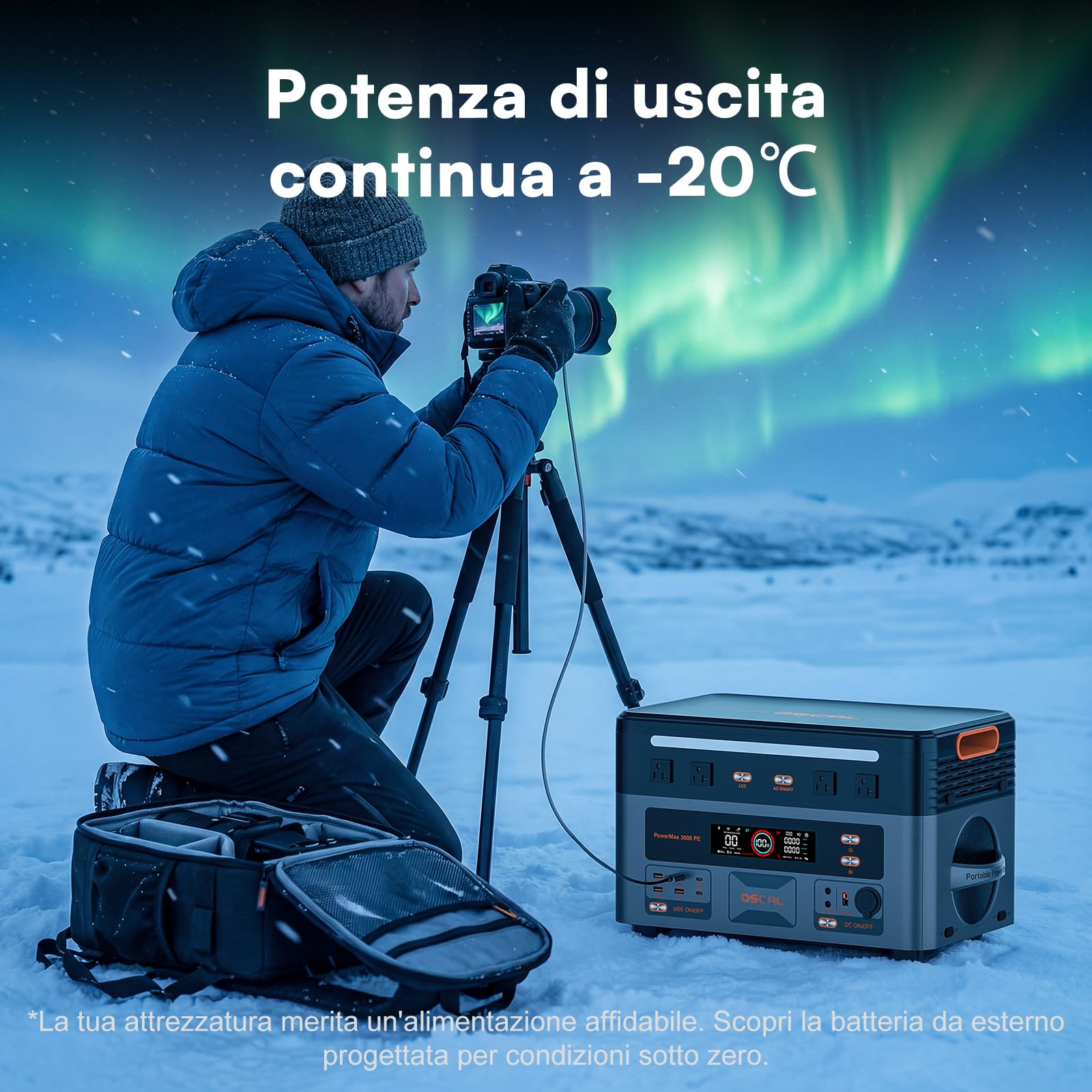 OSCAL 3600W Centrale Elettrica Portatile PowerMax 3600PE con 1 Pannello 200W, 2016Wh Generatore Solare con Batteria LiFePO4, Ricarica 0-80% in 45 min, APP, UPS, Power Station per Campeggio/Camper/Casa