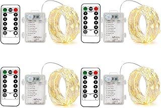 4 Pack Battery Operated Fairy String Lights, 8 Modes 5M Silver Wire with...