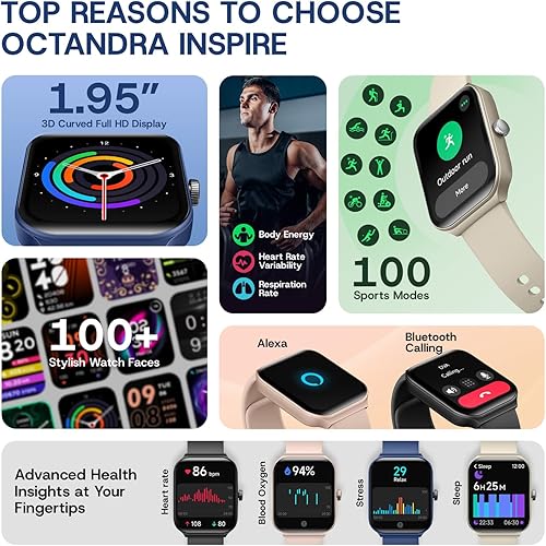 Miniatura 2 de OCTANDRA Inspire VeryFit - Reloj inteligente con respuesta de llamadas con Bluetooth integrado, de 1.95 pulgadas, ritmo cardíaco, saturación de