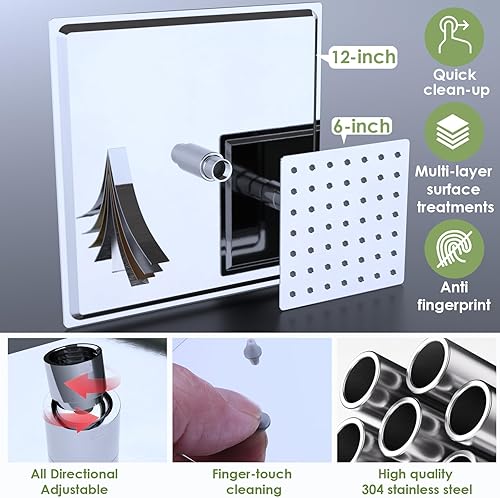 Miniatura 83 de Enga Sistema de ducha termostático doble, grifo de ducha de lluvia doble de montaje en pared de 12 pulgadas + 6 pulgadas, todas las funciones se Oro