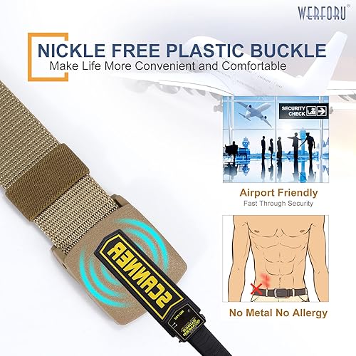 Miniatura 19 de WERFORU Cinturón de nailon para hombre, cinturón táctico militar, correa de lona para exteriores con hebilla de plástico