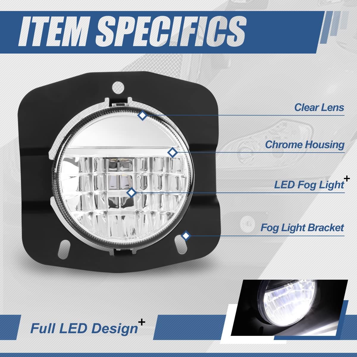 Auto Dynasty [Full LED] LED DRL Front Bumper Driving Fog Light Lamps Compatible with Kenworth T680 2011-2024, Driver and Passenger Side, Chrome Housing