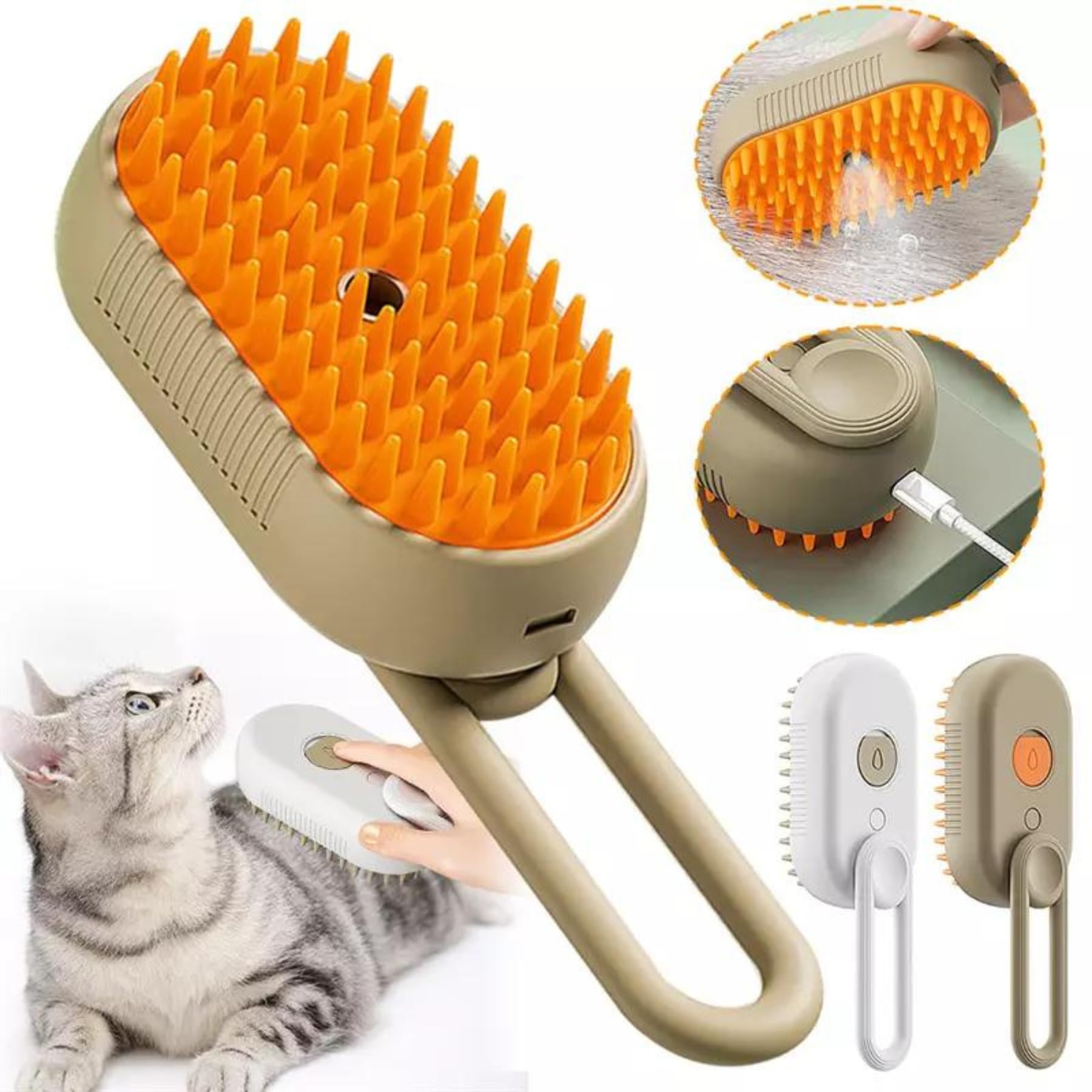 3 in 1 Cat Steamy Brush, Cat Hair Removal Brush Gentle Pet Spray Massage Comb for Pet Cat Cleaning Supply