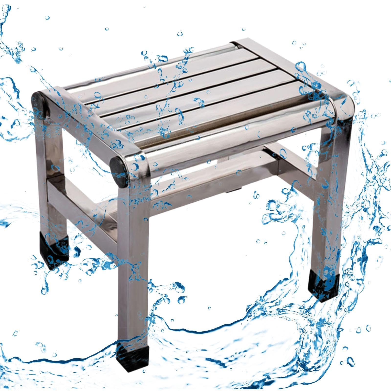 Qectial Metall Trittschemel, Duschbank, Stabil, rutschfest, Multifunktional, Fußstütze, Badhocker für Schlafzimmer, Badezimmer, Kinder, Senioren, 31 cm X 21.6 cm X 31 cm