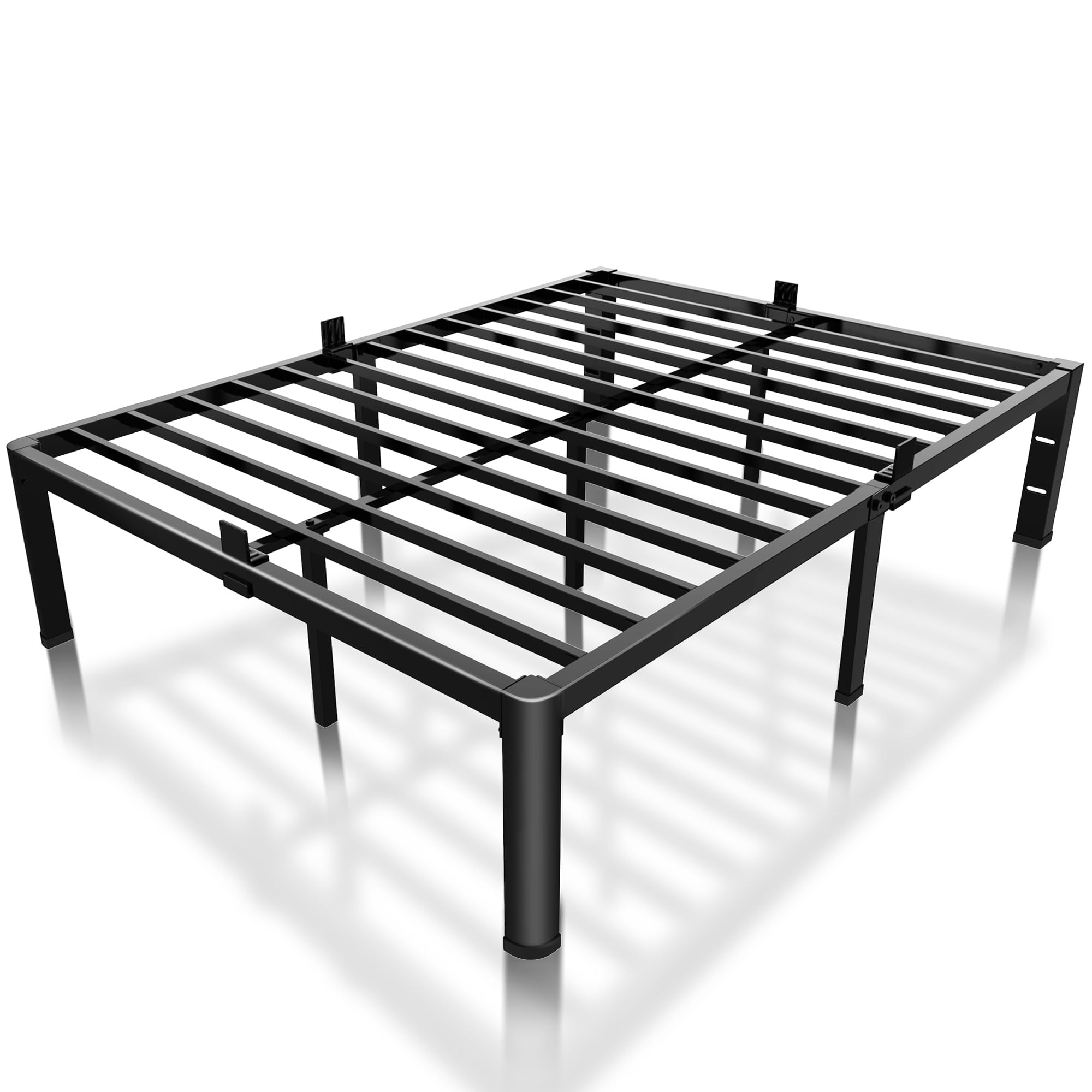 ROIL 14 inch Full Size Bed Frame with Headboard Hole and Round Corner Legs Mattress Retainers 3500LBS Heavy Duty Steel Slats No Box Spring Needed Platform Noise-Free Underneath Storage Easy Assembly