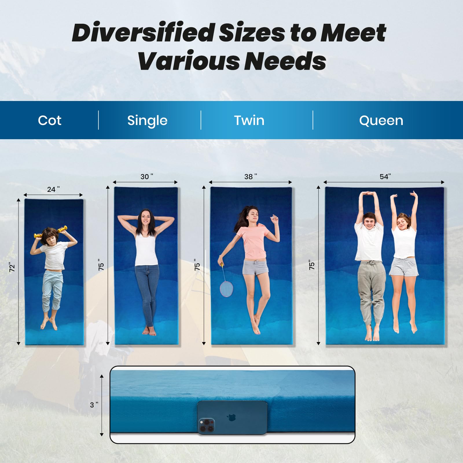 Memory Foam Camping Mattress, Comfortable Memory Foam Camping Pad with Pillow and Travel Bag, Portable, Foldable for Hiking & Travel,Blue 75 * 38 * 3