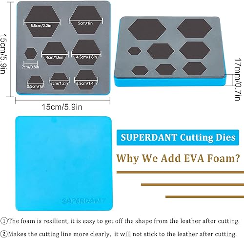 Miniatura 2 de SUPERDANT Troqueles de corte hexagonal de cuero, 8 tamaños, colgante hexagonal, máquina de troquelado de madera para parches de cuero, llaves,