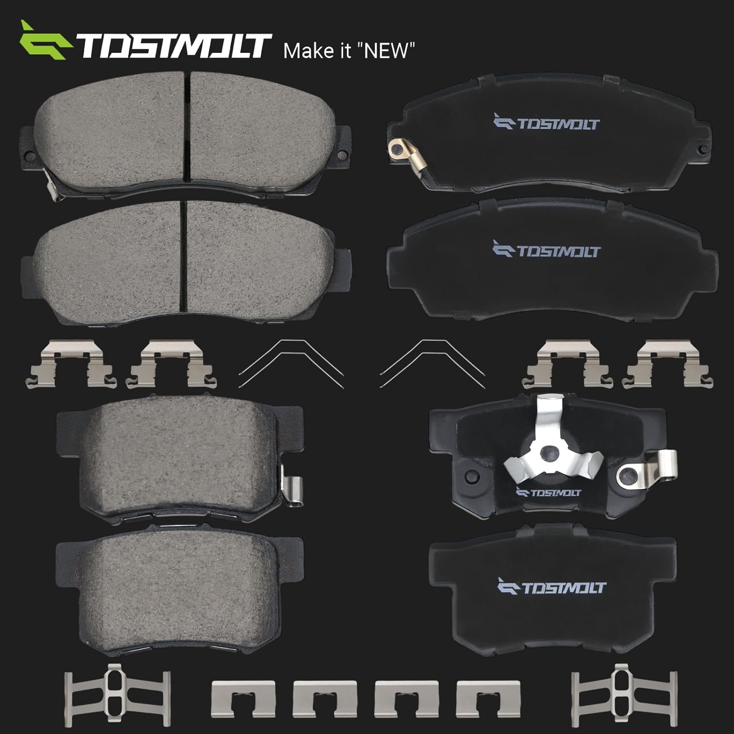 New 8pcs Complete Front+Rear Super Quiet Shimmed Slotted Ceramic Disc Brake Pads Set w/Installation Hardware Compatible With 07-11 CR-V 12-16 CRV AWD 10-15 Accord Crosstour 10-12 RDX FWD