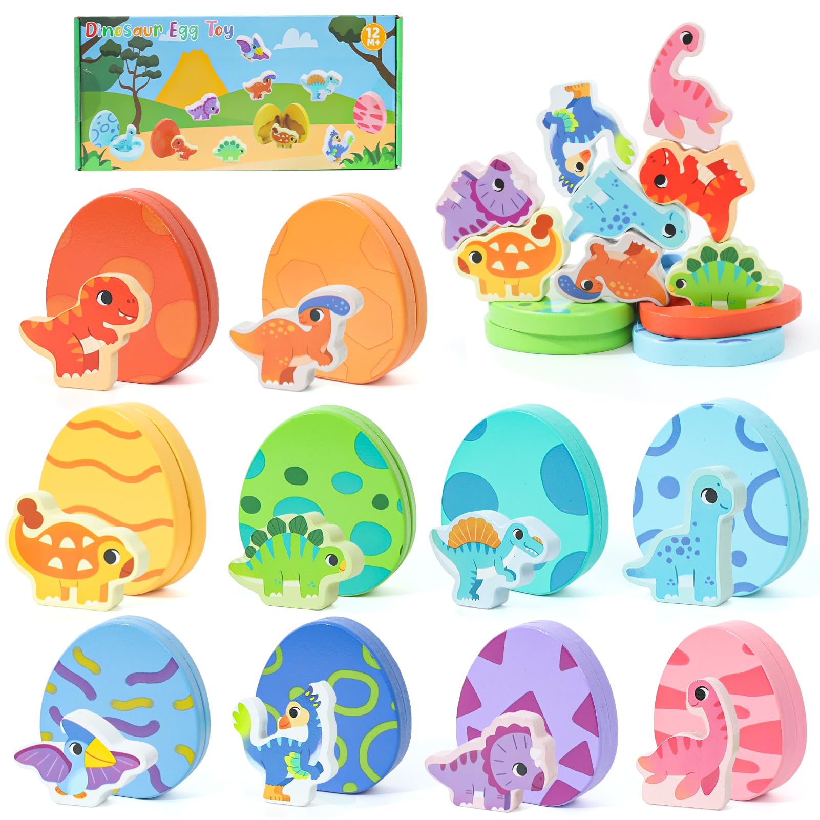 LZDMY Montessori Juguete a partir de 1 año, juguete de madera para bebé, huevos de dinosaurio, juguete de motricidad, juego de madera, rompecabezas Montessori, juego de clasificación de huevos, juego