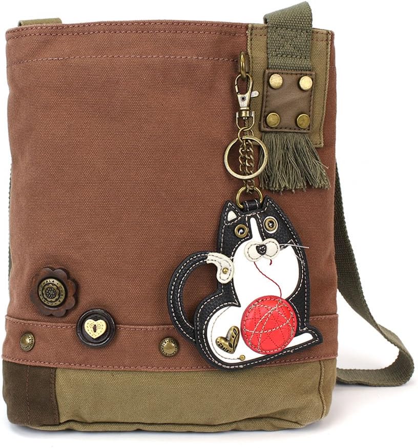 Chala Handbag -Black Cat Patch Crossbody Canvas Messenger Bag (Mauve)