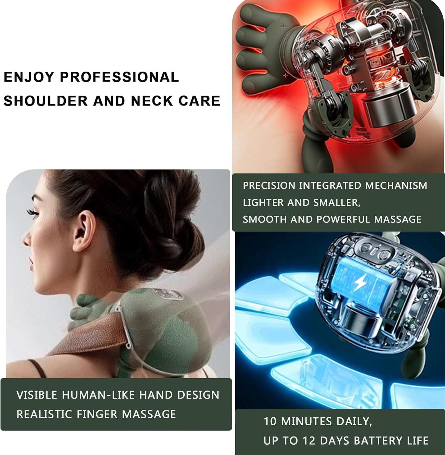 Neck Massager with Heat, Shiatsu Neck and Back Massage, Shoulder Massager for Pain Relief Deep Tissue with 4D Kneading, Wireless Portable and Rechargeable Finger Massage for Women and Men - Image 2