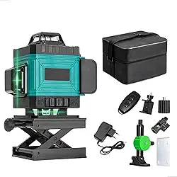 Nível a Laser Verde 4D 16 Linhas Autonivelante Rec. USB, 30m Alcance, Precisão 0,2mm, Controle Remoto, Base Ajustável e Bolsa – Construção e Marcenaria - Barganha Mix