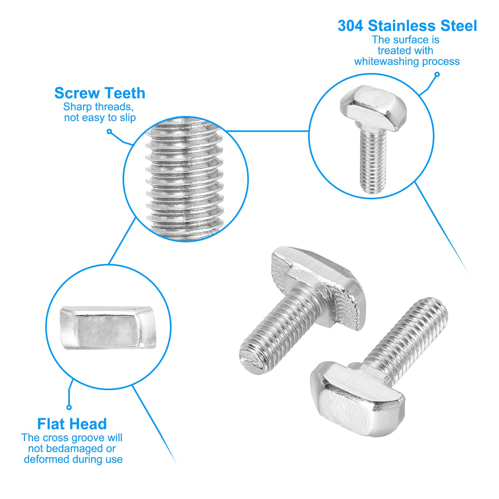 PATIKIL M6x20 Hammer Head Bolt T Screw, 10 Pcs T Slot Drop in Bolt Hammer Head Bolts with 10 Pcs Hexagon Flange Nuts for 2020 Series European Standard Aluminum Profile - Image 4
