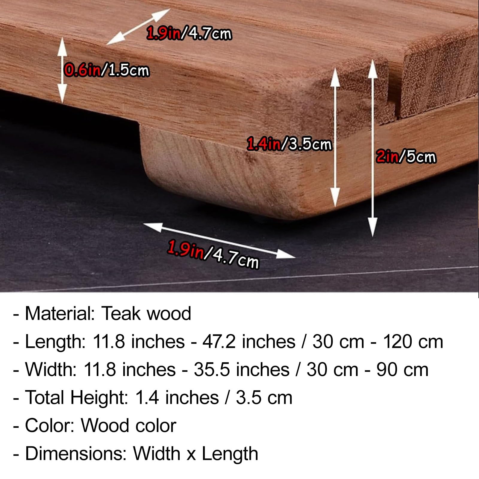 Tappetino da bagno in legno di teak antiscivolo, Pedana per Doccia Design con Maniglia,con Piedini Antiscivolo, ideale per doccia, sauna e piscina(30x60cm/11.8 * 23.6in)