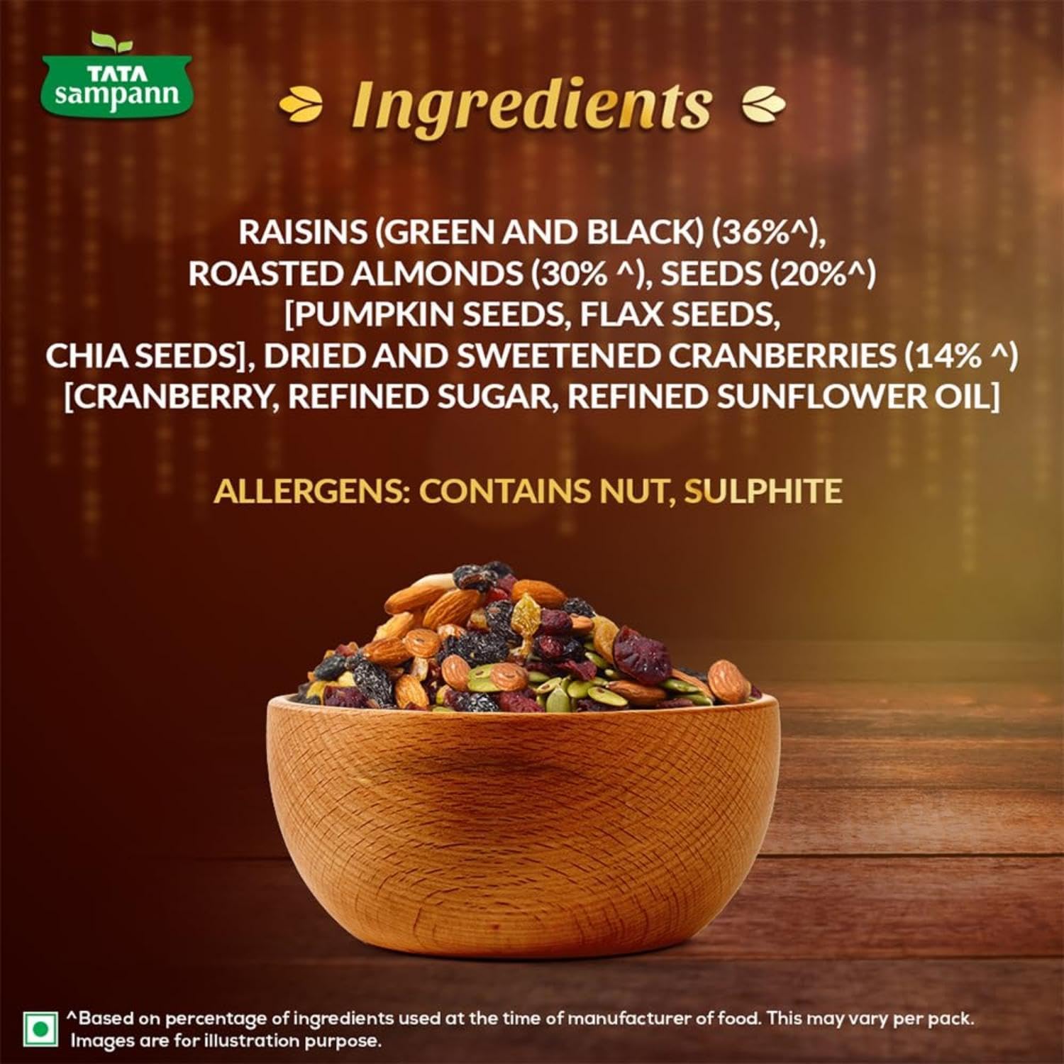 Tata Sampann Delight Dry Fruit & Seed Mix | Power Packed & Crunchy Snack | Trail Mix | High in Protein & Dietary Fibre | Rich in Magnesium | Source of Phosphorus | 200g | Roasted Almonds, Cranberries, Black Raisins, Green Raisins, Pumpkin Seeds, Flax Seeds & Chia Seeds - Image 7 thumbnail