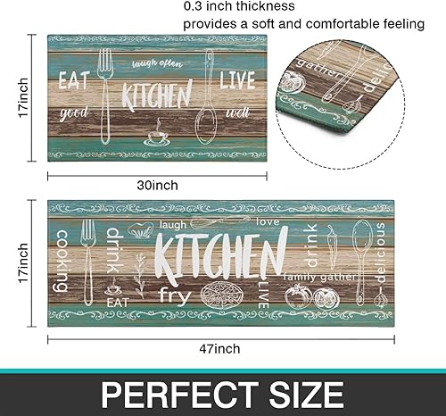Miniatura 17 de Juego de 2 tapetes de cocina para el suelo, alfombras de cocina de microfibra antideslizantes y lavables, alfombra de pasillo acolchada para cocina