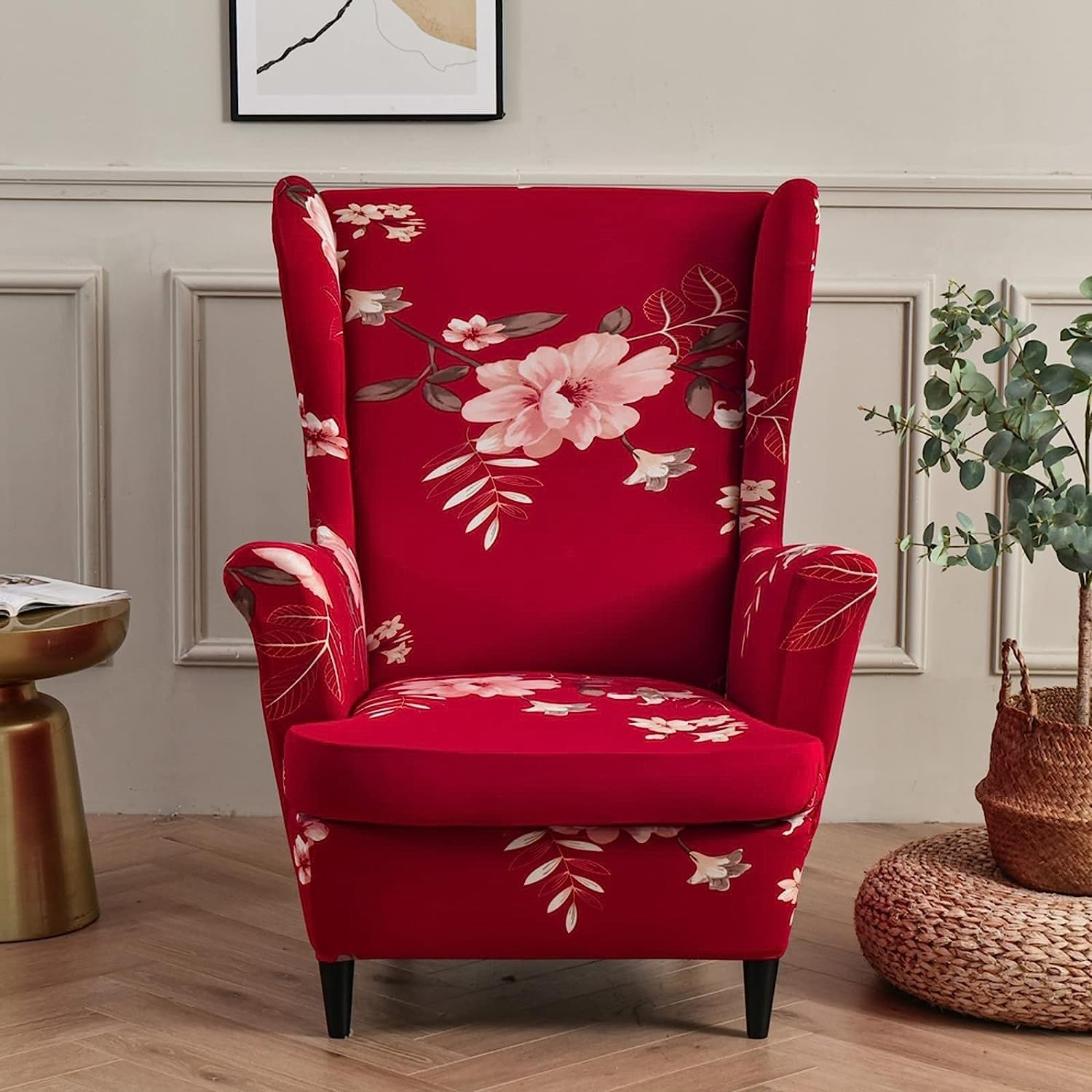 XMAYODS Wing Chair Slipcovers, 2 Piece Stretch Wingback Chair Cover Soft Armchair Covers Furniture Protector Cover with Elastic Bottom for Living Room Bedroom (Color : #20)