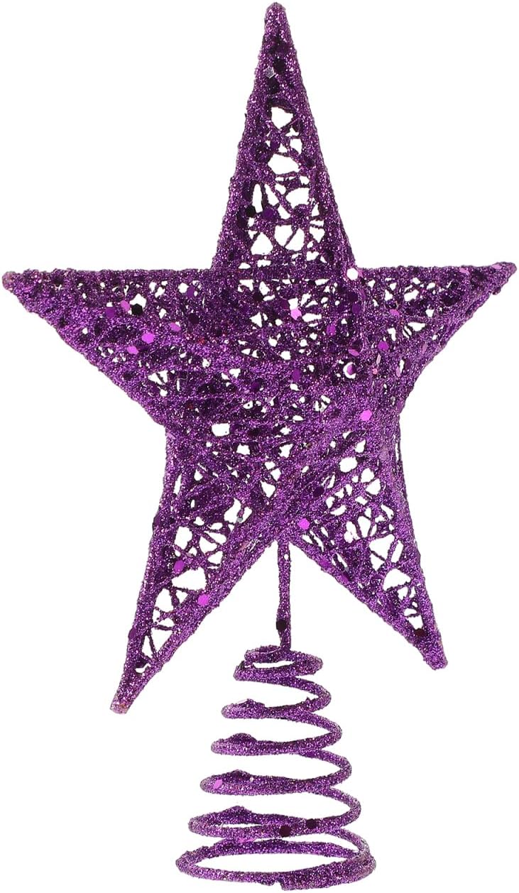 Amosfun Purple Christmas Tree Topper Star - 6.63 Inch Metal Glittered Treetop Decoration for Holiday and Party Seasonal D Cor
