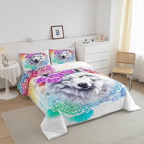 Miniatura 2 de Juego de ropa de cama de loto teñido anudado de loto, edredón de animales de safari para niños y niñas, edredón de plumón exótico de mármol exótico