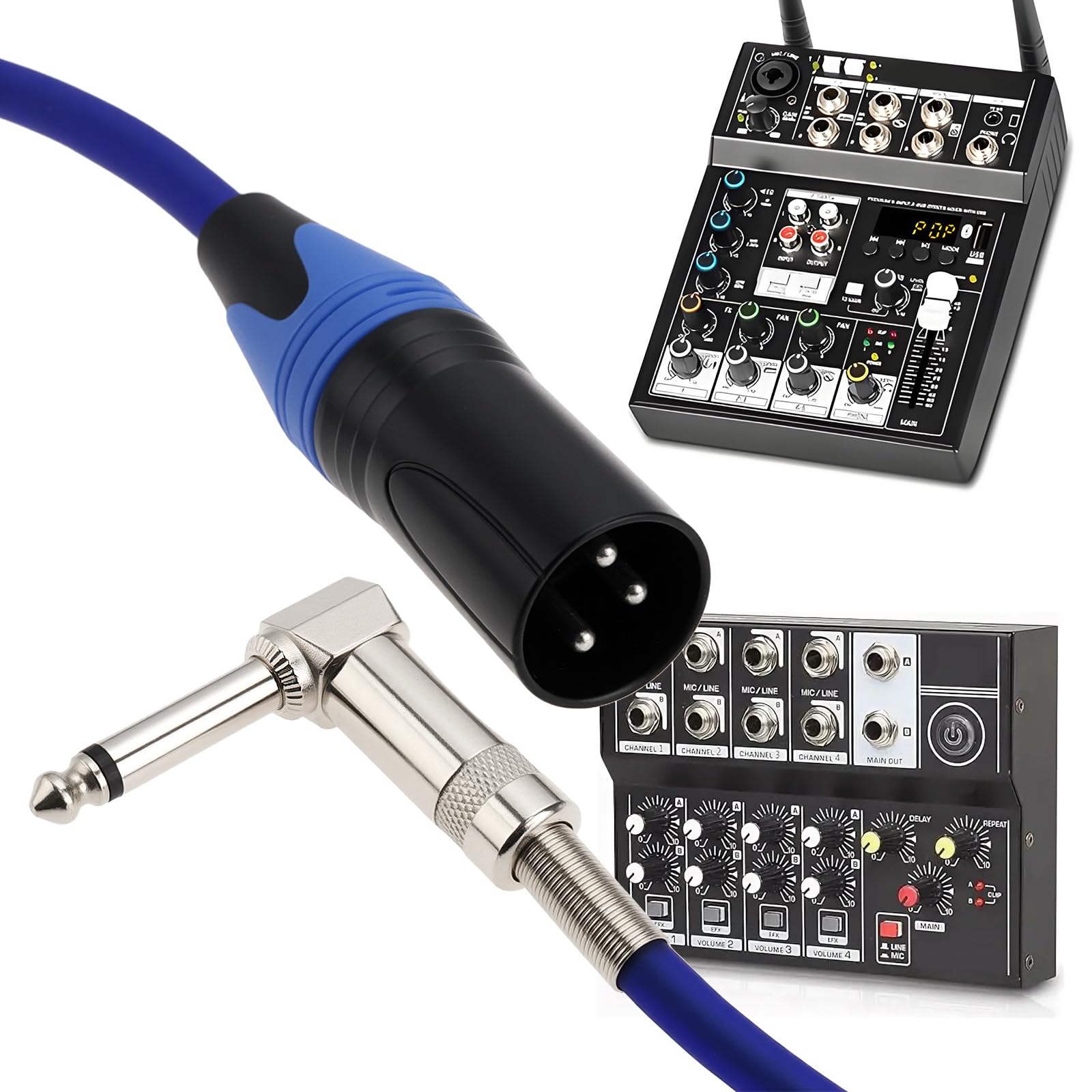 EMSea 2Pcs Right Angle 1/4 TS to XLR 3Pin Male Microphone Audio Cable 22awg for Micphone Mixer Instruments(53cm) - Image 3