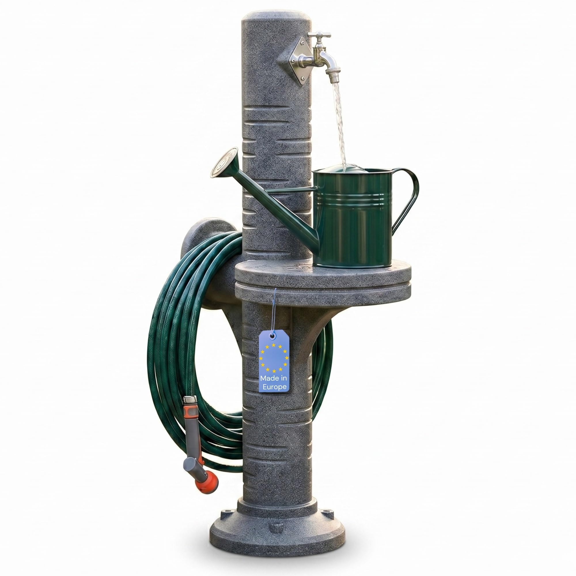 YourCasa AquaPost Wassersäule Garten mit Ablagestellfläche & Schlauchhalterung – Zapfsäule | Wasserzapfsäule | Zapfstelle Garten | 1/2" Wasserhahn Chrom | Made in Europe