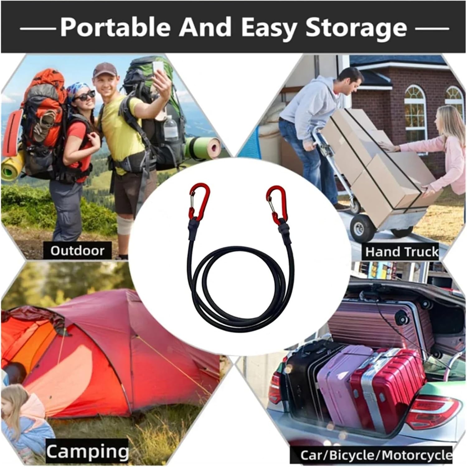 Multiple Heavy Duty Bungee Cord Elastic Tie Strap String Carabiner Hooks Cycling Luggage Packing Ropes(C775-12pcs 90cm)