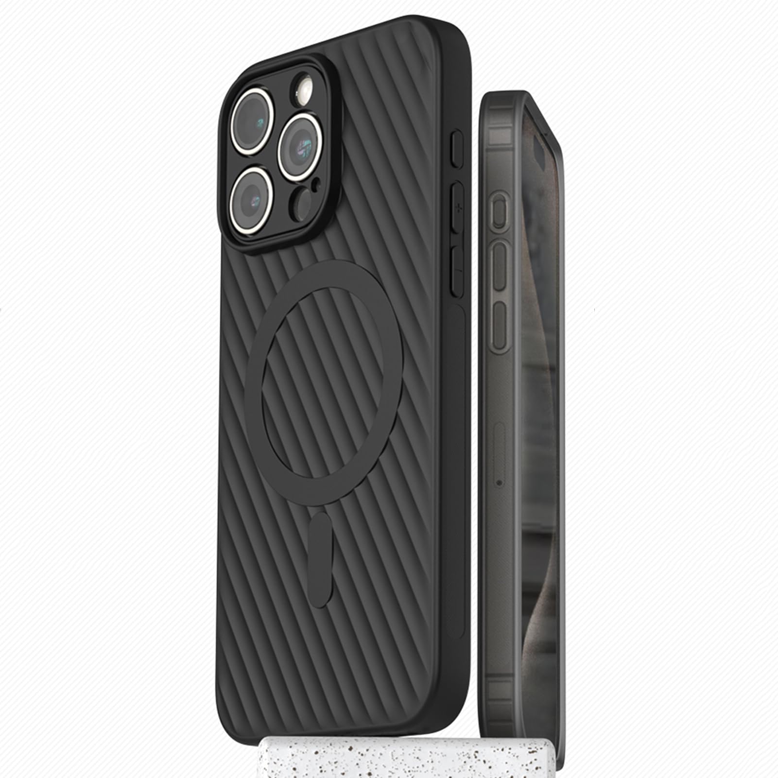 Custodia Sottile per iPhone 15 PRO Max/15 PRO, Cover Protezione Completa Fotocamera, Magnetica Silicone Antiscivolo Morbida Caso,Nero,15Pro