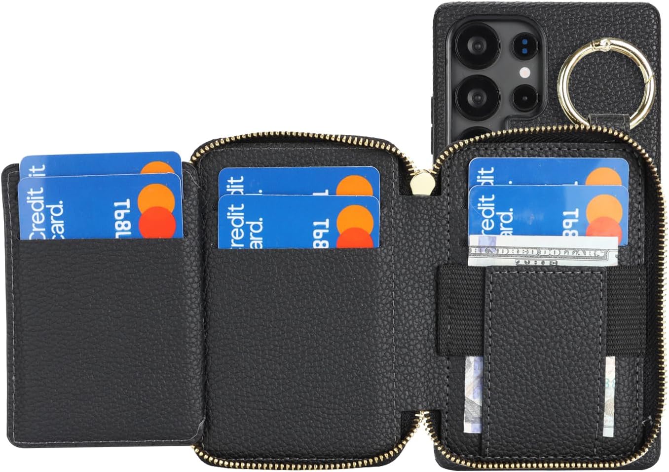 for Galaxy S25 Ultra Wallet Case with Credit Card Holder Slots, Compatible with Magsafe Magnetic 2 in 1 Detachable PU Leather Zipper Women Men Cover for GalaxyS25Ultra, 6.9 Inch -Black - Image 5