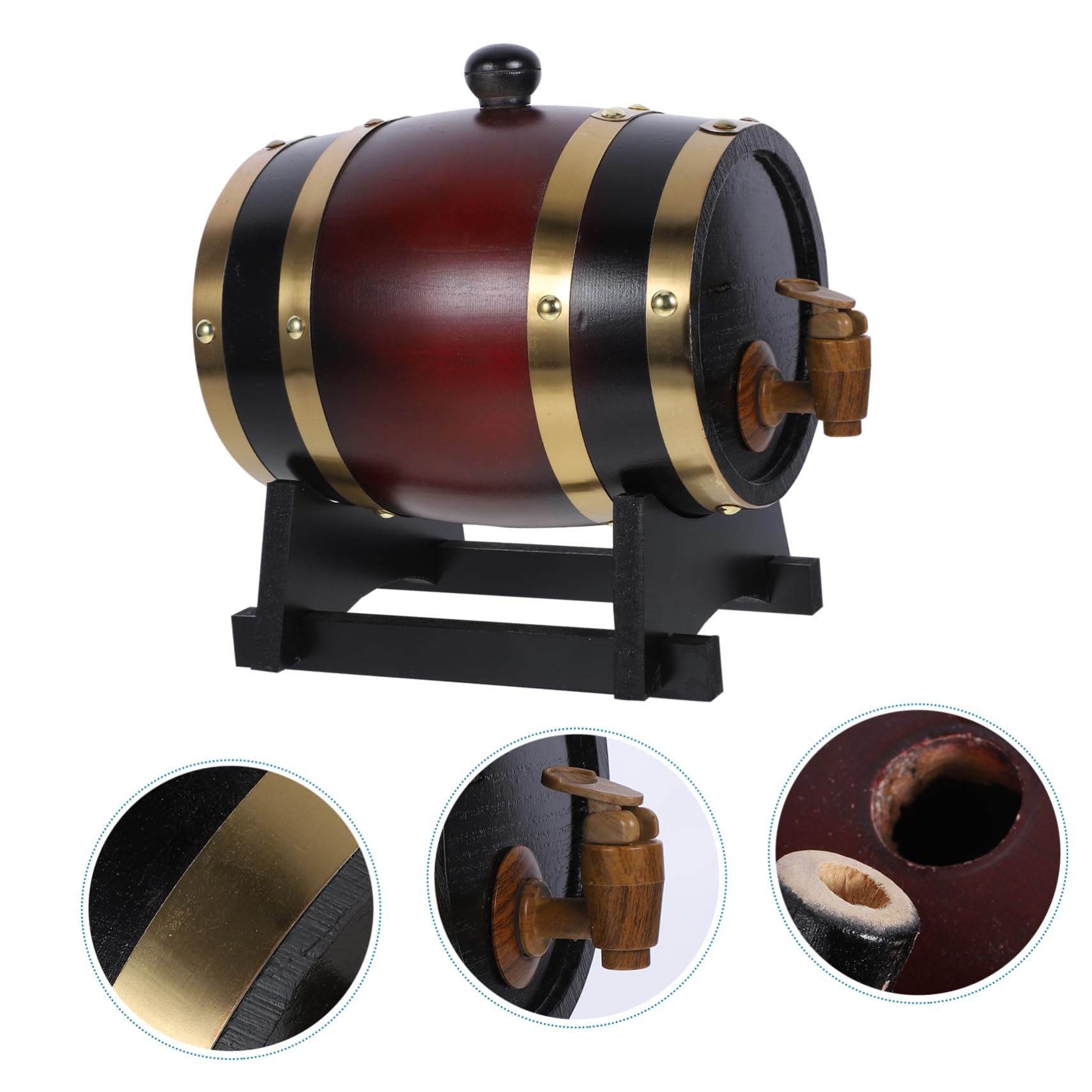 Cabilock 1Set Wooden Wine Barrel Dispenser Rustic Oak Aging Barrel for Beer Wine Spirits for Outdoor Gatherings Picnics Home Bar Use